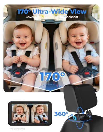 Image of LUCKVIEW Baby Car Camera Monitor for Rear-Facing | 3X Zoom Wide Angle 1080P HD Display, Auto IR Night Vision 5.2 inch for Kid & Pet Safety, Easy USB Install for New Parents (Blue)