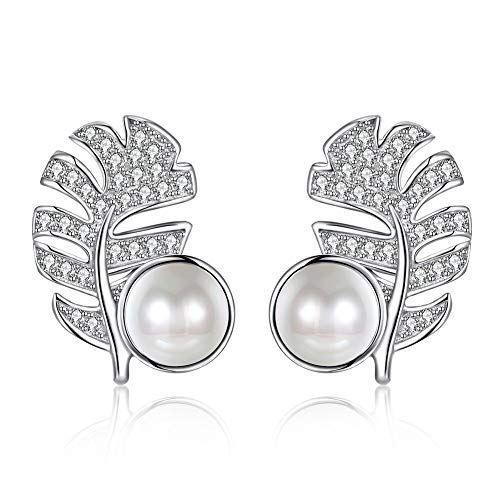 Bijoux femmes boucles d'oreilles perles feuilles argent cristaux