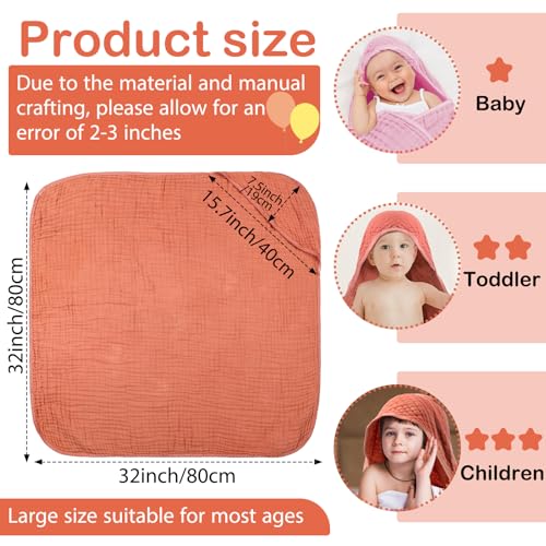 Image of VitalCozy 6 Pcs Baby Muslin Hooded Bath Towels and Washcloths, Muslin Hooded Baby Towels Absorbent Blankets for Gift Newborn Infant Shower (Pink,Orange)