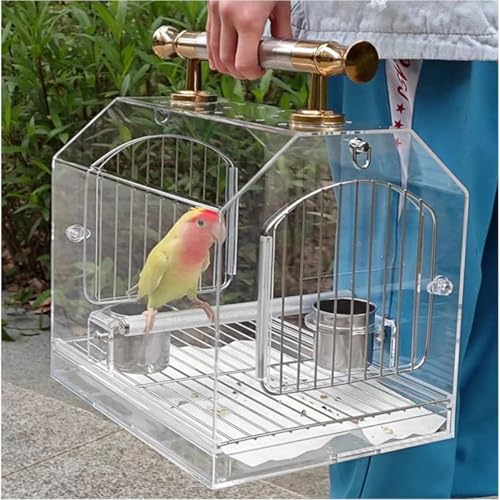 Oceanight鳥かごキャリー アクリル一体型 強く軽量 インコ・オウム用 通気性良好 保温性 お出かけ・移動・通院・日光浴適 引き出しトレイ付き 2 サイズ 長期使用可能 (小さい)