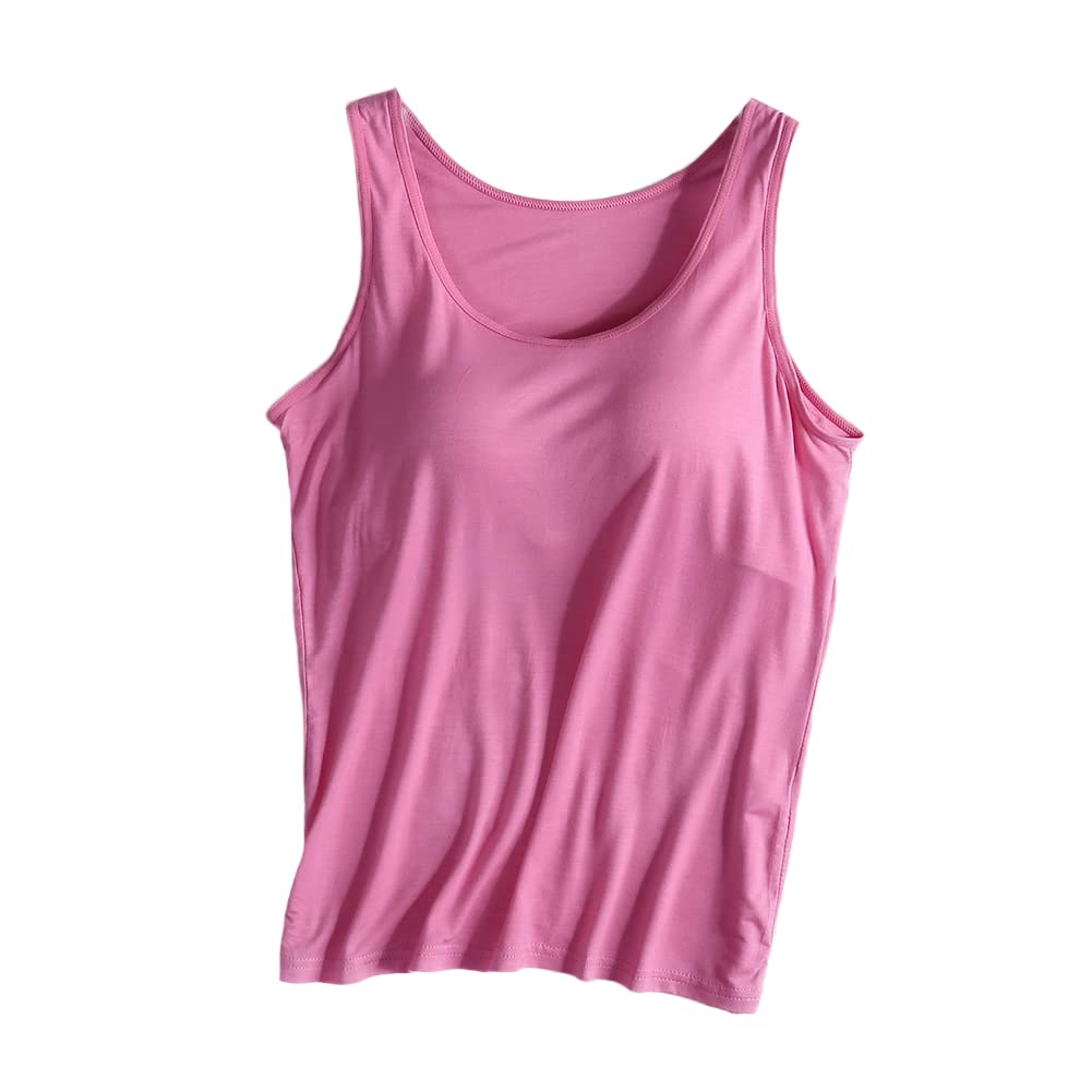 Womens Basic Modal Camisole with Shelf Bra Solid Color 2 in 1 Camisoles Tank Tops with Built-in Bra Wide Strap Undershirts No Steel Ring Sleeveless Cami Vest Top for Everyday Casual Wear