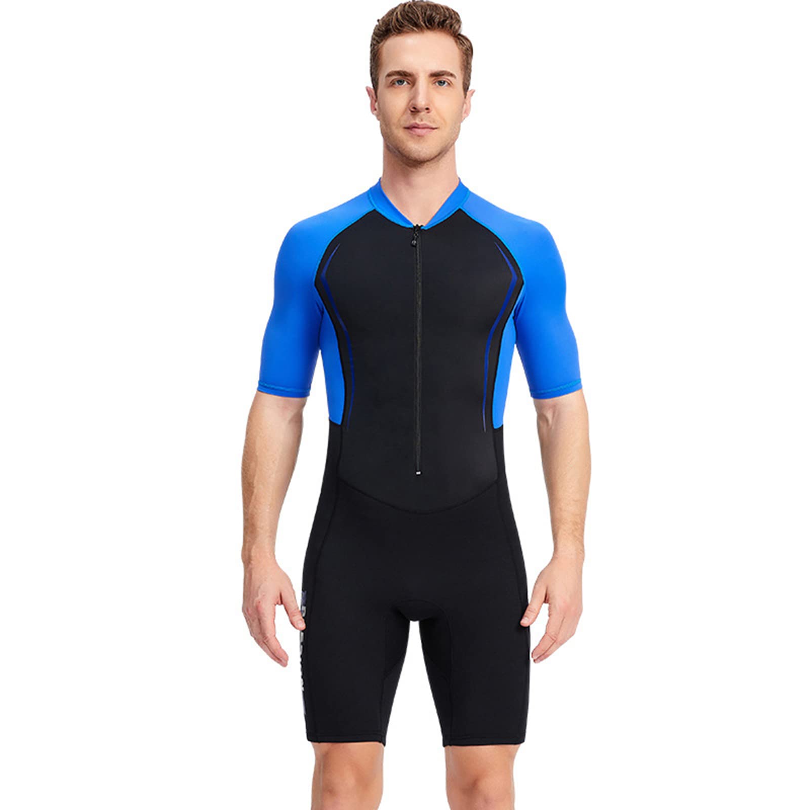 1.5mm Muta Uomo Donna Zip Frontale Termico Neoprene Muta Sub Ultra Stretch Protezione UV Wetsuit per Snorkeling, Nuoto e Sport Acquatici,Men Blue,M