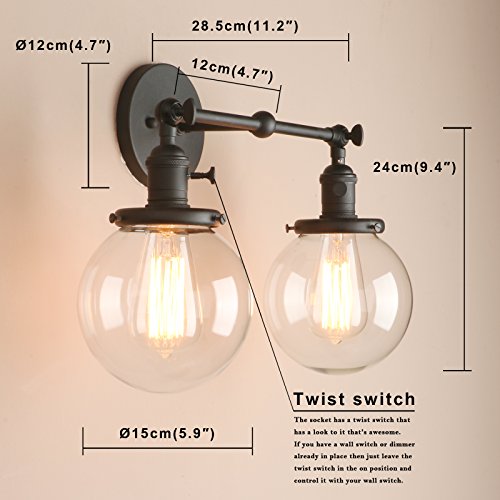 Pathson Vintage 2 Lights Wall Sconces with Globe Glass Bathroom Vanity Light Fixtures