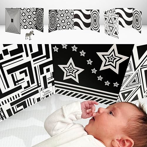 Image of My Little Learner - Supersized High Contrast Baby Sensory Fold-Out Board for 0 6 Months - Newborn Sensory Toys - Black and White Baby Book - Thick Stand Up Sensory Cards - Black and White Baby Toys
