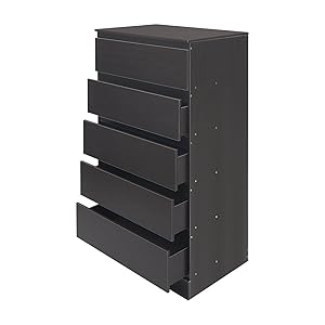 Cómoda con 5 cajones, cómoda para dormitorio, cómoda con cajones, armario de almacenamiento con 5 cajones, armario multiusos para pasillo, oficina, dormitorio, 60 x 41 x 109 cm (nogal negro)
