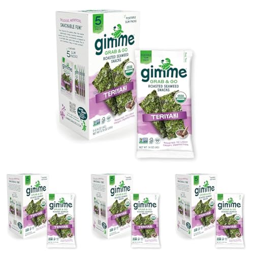 gimMe Grab & Go – Teriyaki – 5 Count – Organic Roasted Seaweed Sheets – Keto Vegan Gluten Free – Great Source of Iodine & Omega 3’s – Healthy On-The-Go Snack for Kids Adults (Pack of 4)