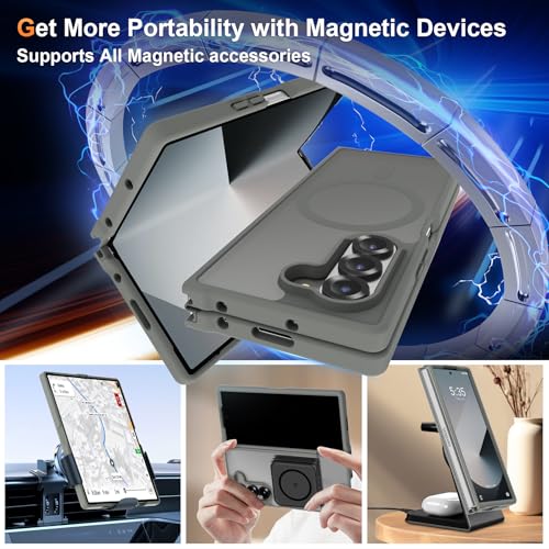 Image of ORETECH Magnetic Case Compatible with Samsung Galaxy Z Fold 6 Case, Translucent Back Non-Slip Hard PC Shockproof Bumper Protective Phone Case Cover for Samsung Z Fold 6 - Grey | Translucent Back Non-Slip Hard PC Shockproof Bumper Protective Phone Cover