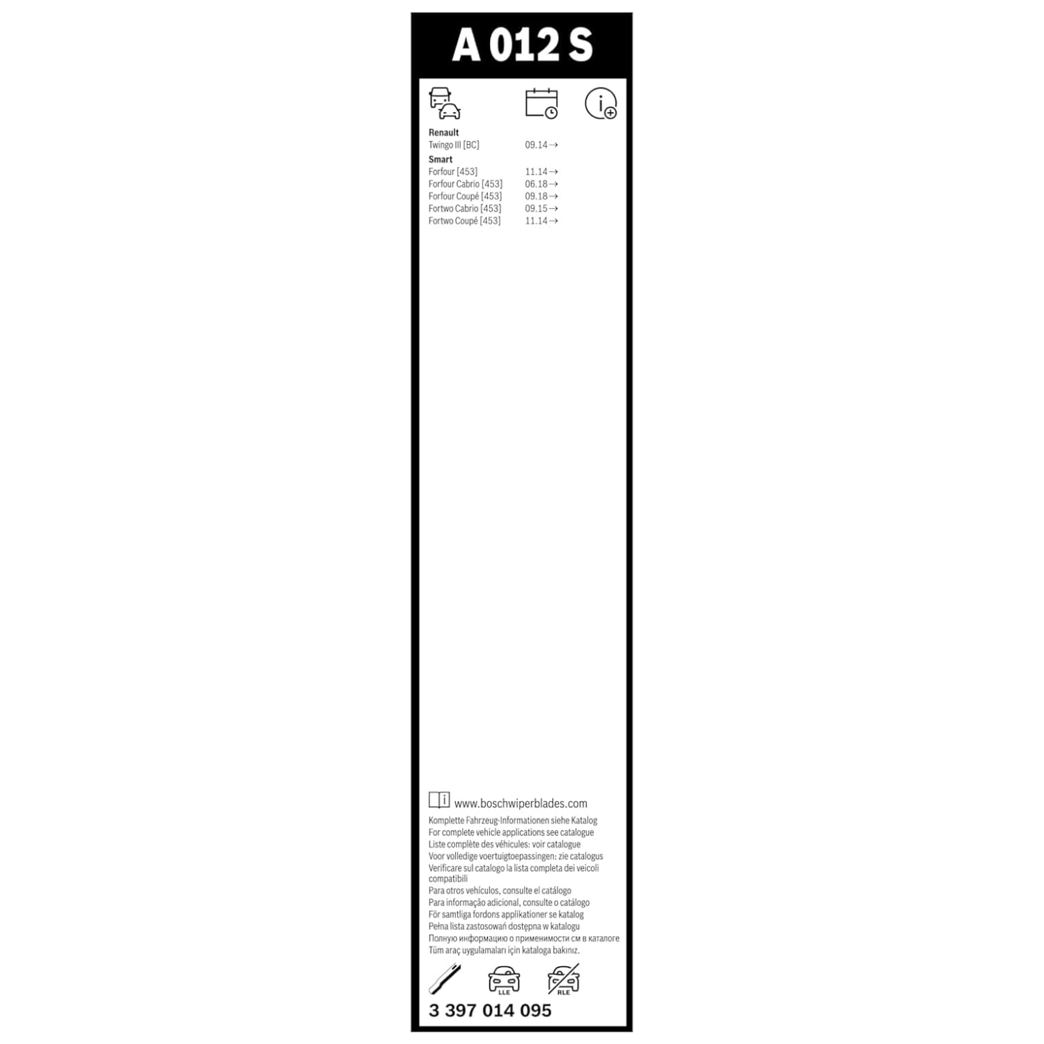 Tergicristalli Bosch Aerotwin A012S, Lunghezza 500mm/360mm, 1 set per parabrezza anteriore