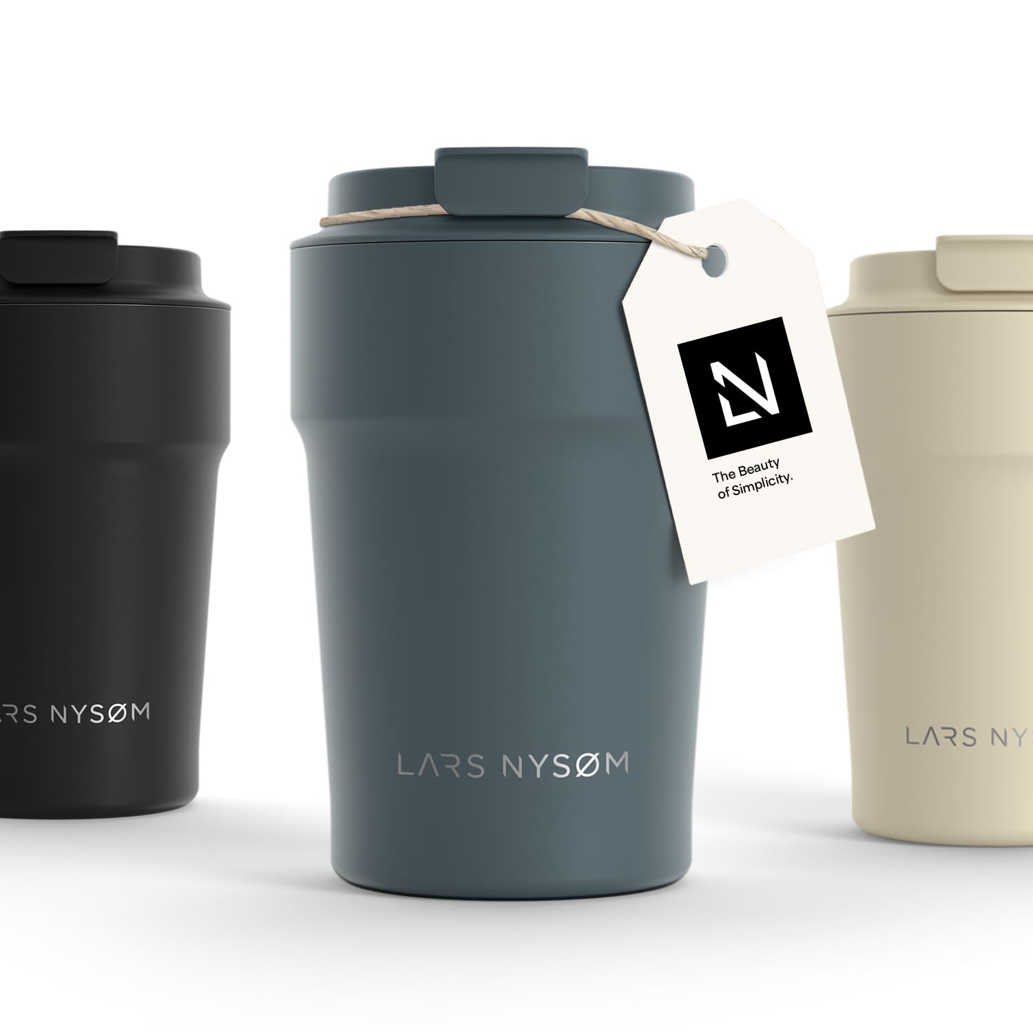 LARS NYSØMThermo Coffee Mug-to-go 13oz | Travel Mug 0.38 Liter with Insulation | Leak Proof Stainless Steel Thermal Tumbler for Coffee and Tea on The Go (Stone Blue, 380ml)