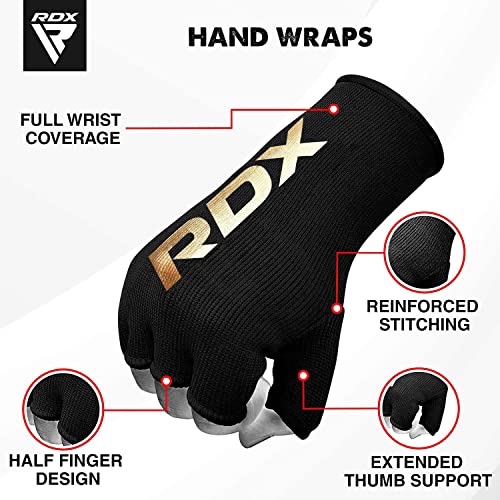 Rdx Boxing Hand Wraps Inner Gloves Men Women, Half Finger Elasticated Bandages, Under Mitts Fist Protection, Muay Thai, Kickboxing, Mma, Martial Arts Speed Bag Punching Training (Black, Xl) #TOP4