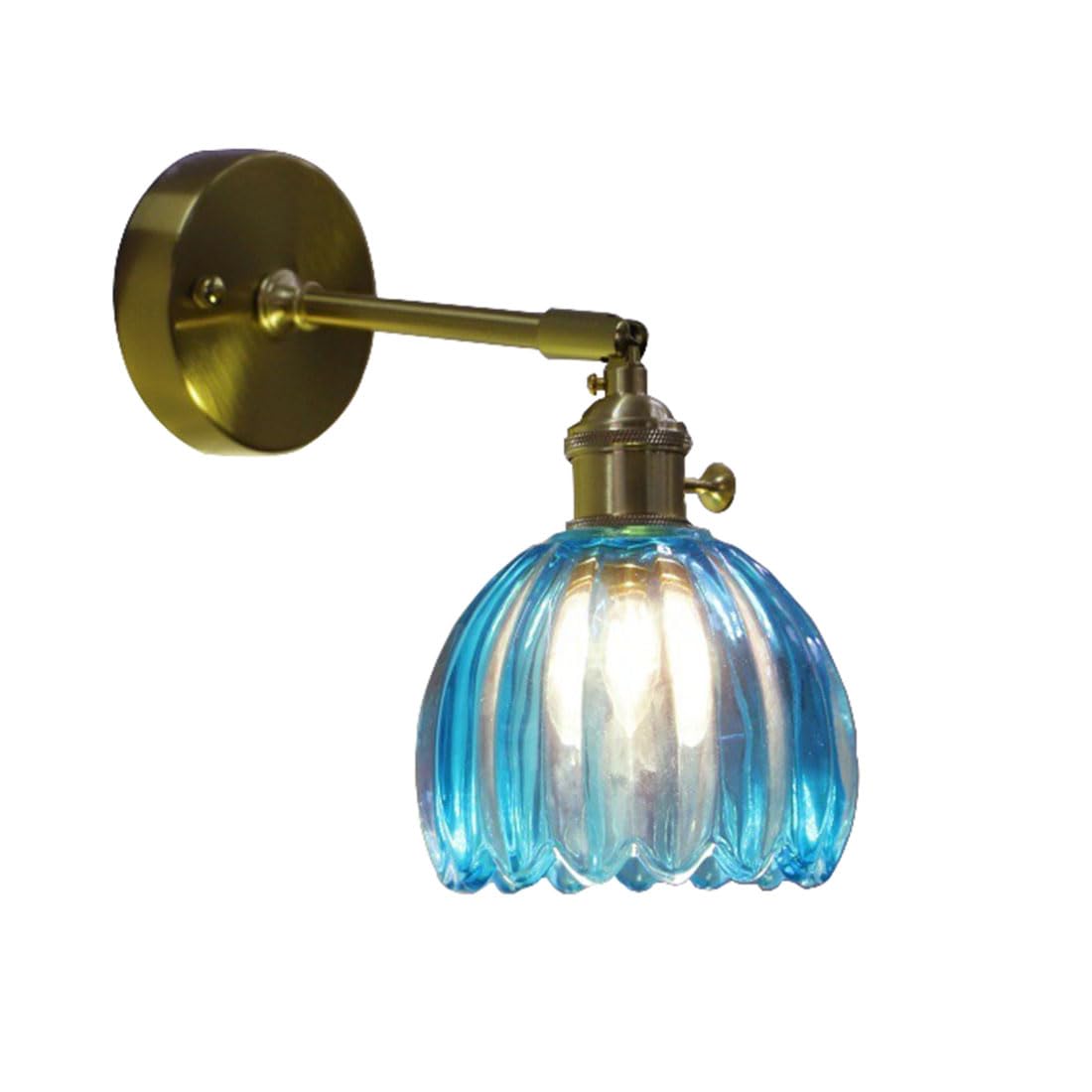 HUAYUSEDF Vintage Wall Lights Tulip Glass Lampshade Up & Down Adjustable Wall Sconces with Switch Industrial Modern Wall Lamp for Bedroom Loft Living Room Kitchen (Green)(Blue)