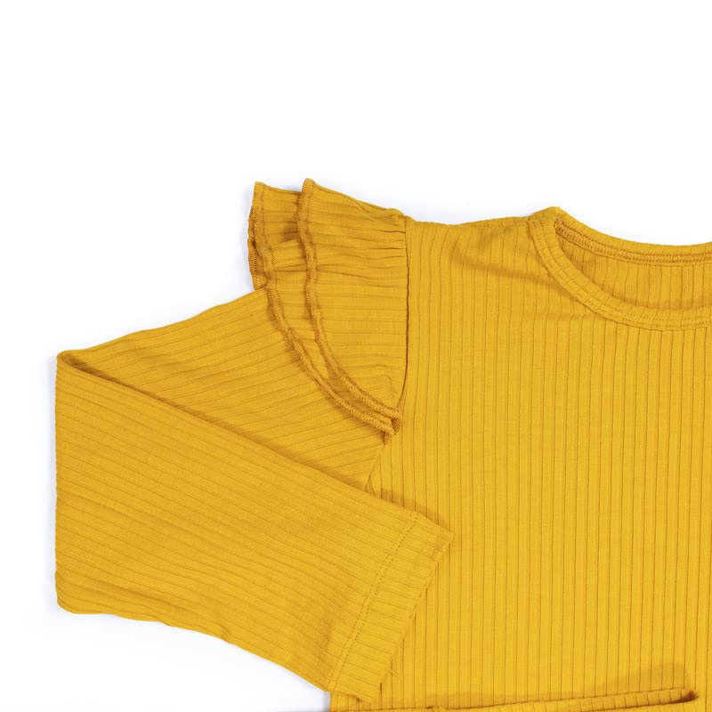 Image of Baby Toddler Girl Clothes Solid Color Ribbed Long Sleeve Shirt Pants Outfit Sets