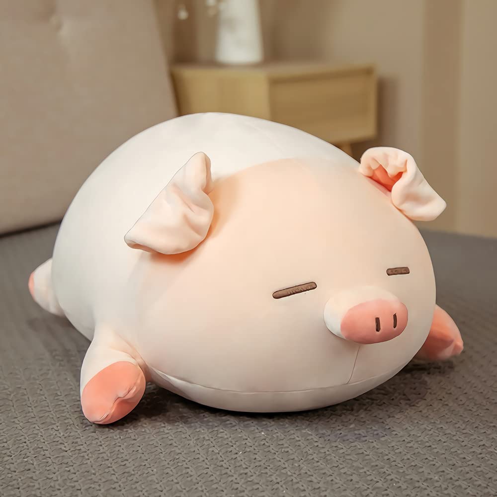 WUZHOU Soft Fat Pig Plush Hugging Pillow, Cute Pig Stuffed Animal Toy Gifts for Bedding, Kids Birthday, Valentine, Christmas (Squinting Eyes,15.7in) 1