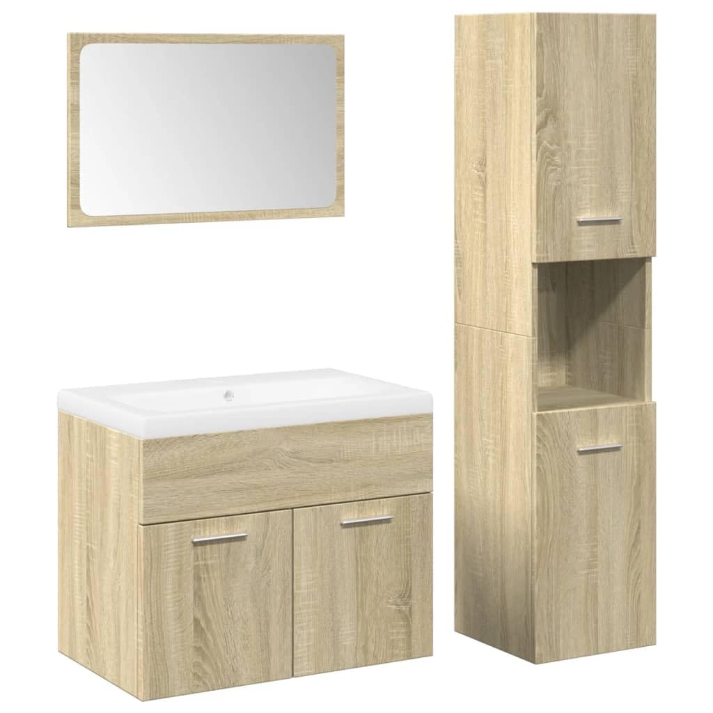 4-TLG. Badmöbel-Set Sonoma-Eiche Holzwerkstoff mit Waschbecken