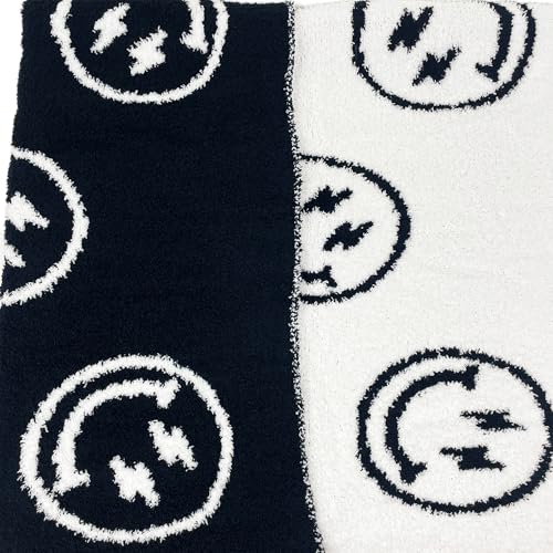 Image of L+L USA Smiley Face with Lightning Bolt Eyes Baby Blanket 28 inchx40 inch - DreamSoft Throw for Crib, Stroller or Car Seat Blanket /Newborn Nursery Gift for Toddler, Infant, Kids, Boys & Girls (Black /White)