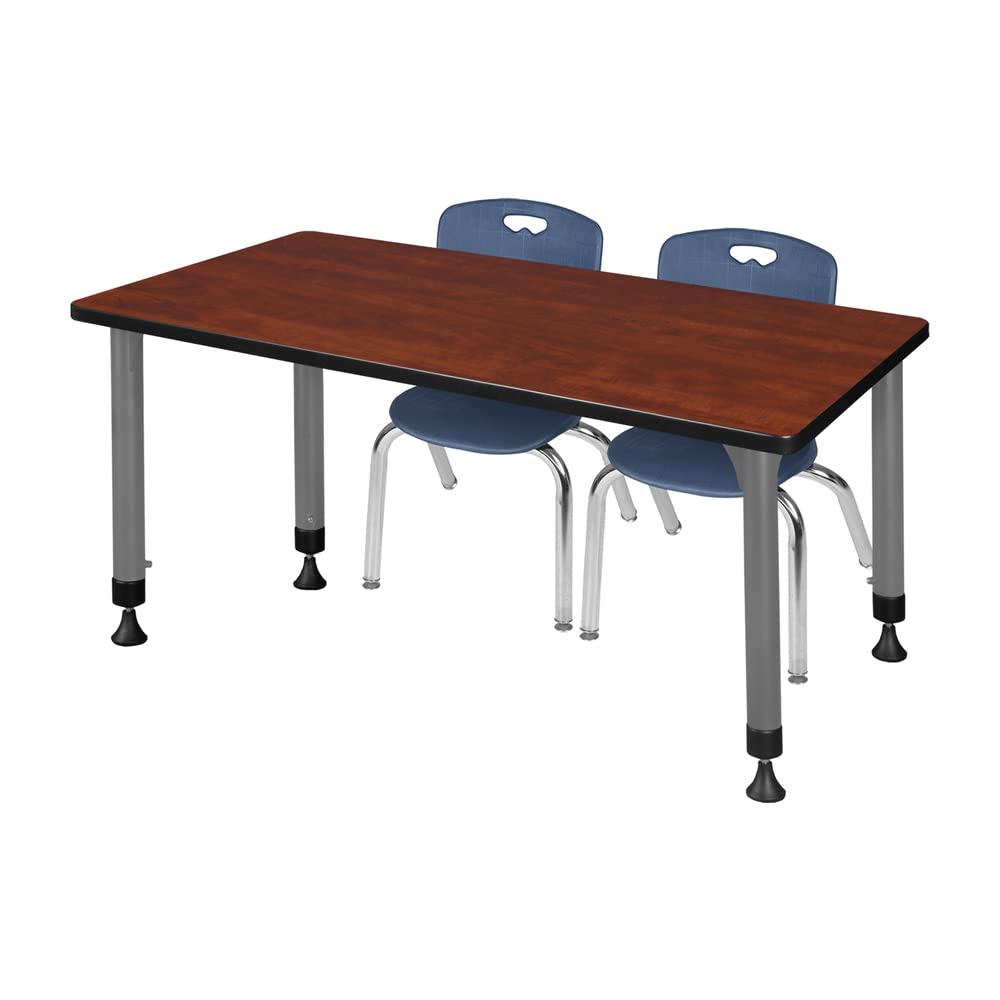 Romig Kee Classroom Activity Table & Chair Kit 7, 66 x 30, Cherry|Chrome|Grey|Navy Blue