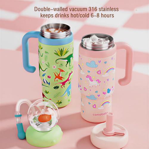 Image of Como bebe 24oz 316 Stainless Steel Whale Fountain Sippy Cup, Insulated Whale Squirt Tumbler with Handle, Leak Proof Straw Cup with 2 Types Lids, Fits Car Cup Holder for Kids Teens Adults (pink)