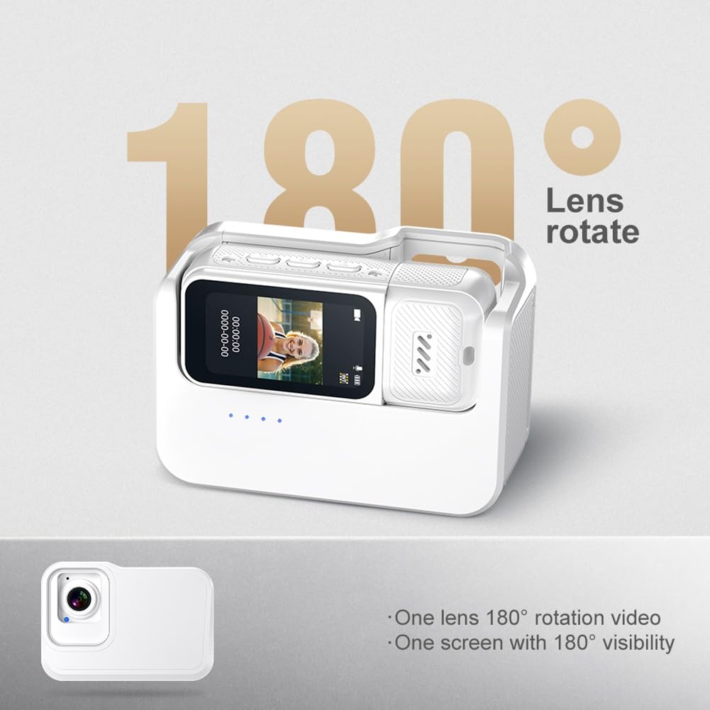 2.7K Thumb Camera WiFi Action Camera 180° Rotazione Sport Cam DV Ciclismo Registratore Videocamera con di Ricarica Bianca