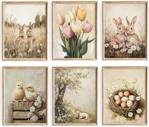 Amazon.com: Easter Bunny Wall Art Vintage Rabbit Canvas Wall Decor ...