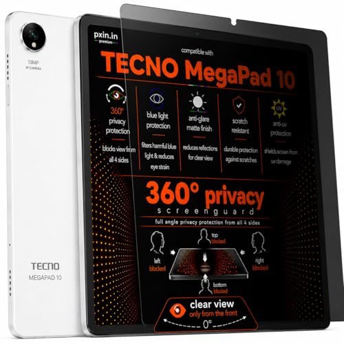 Image of Pxin 360 Pro Privacy Screen guard compatible with Tecno MegaPad 10 | Anti Glare | Anti UV | Anti Blue | Anti Reflection | Privacy Filter | Unbreakable Build