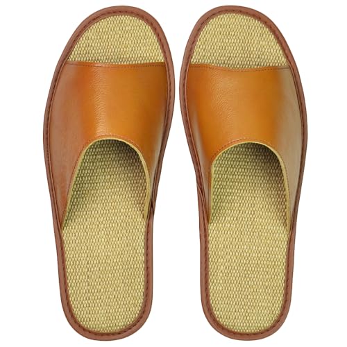 Image of Hwayslon Leather Slippers Men's Women's Leather Room Shoes Natural Cowhide Luxury Solid Color Unisex