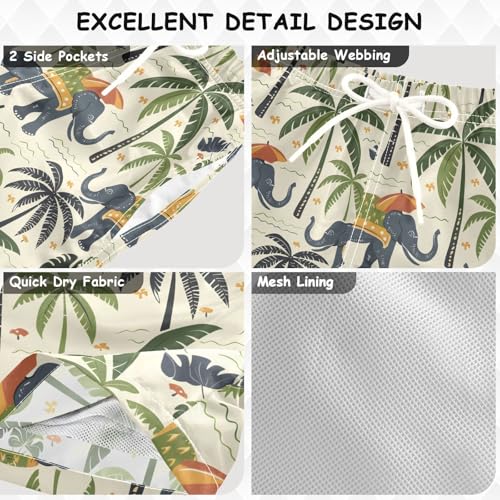 ALAZA Elephant Palm Tree Indian Boys Quick Dry Beach Board Shorts Kids Swim Trunks Bathing Suit Swimsuit 2T3