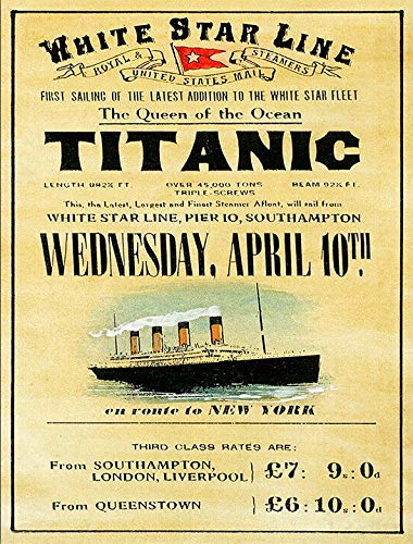 Plaque décorative murale vintage rétro inspirée du film Titanic 1912 Bateau de l'Atlantique Blanc Star Man Cave Pub Abri Bar Cadeau fantaisie en aluminium