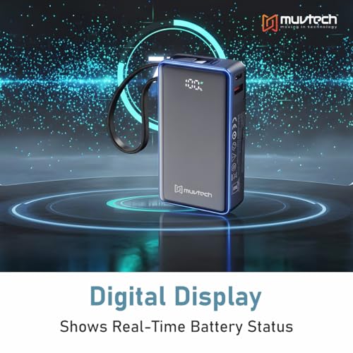 Image of Muvtech Mini Mate Portable Power Bank 10000mAh Fast Charging | Built-in Type-C Cable, Pocket Size, Smart Digital Display USB & Type C Powerbank | Compatible with Samsung, iPhone & Pixel & More