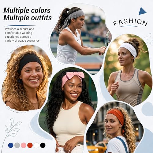 Image of DRESHOW 6 PCS Adjustable Headbands for Women Knotted Headbands Elastic Non-Slip Fashion Hair Bands for Workout Sports Running Yoga