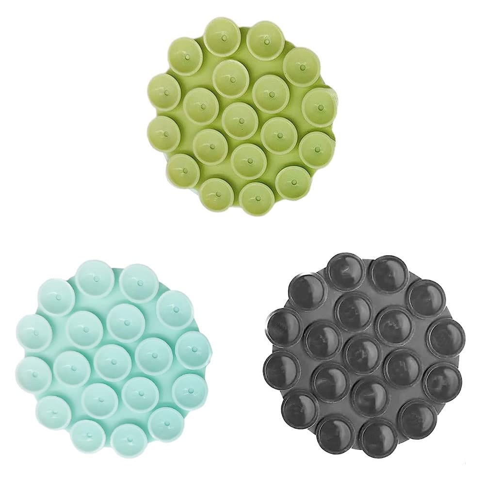 3PCS Suction Holder - Silicone Suction Cup Phone Case Adhesive Shower Mount, Adhesive Silicone Suction Cup Phone Holder Case, Phone Gripper Stickers On The Wall (Green,Blue,Black)