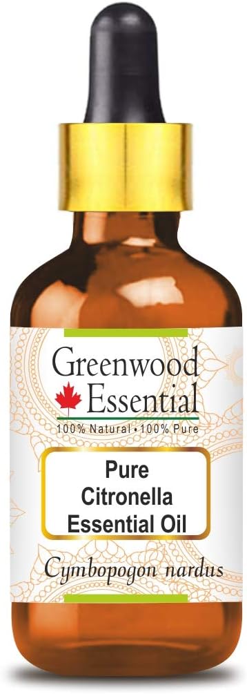 Greenwood Essential Pure Citronella Essential Oil (Cymbopogon nardus) with Glass Dropper 100% Natural Therapeutic Grade Steam Distilled for Personal Care 15ml (0.50oz)