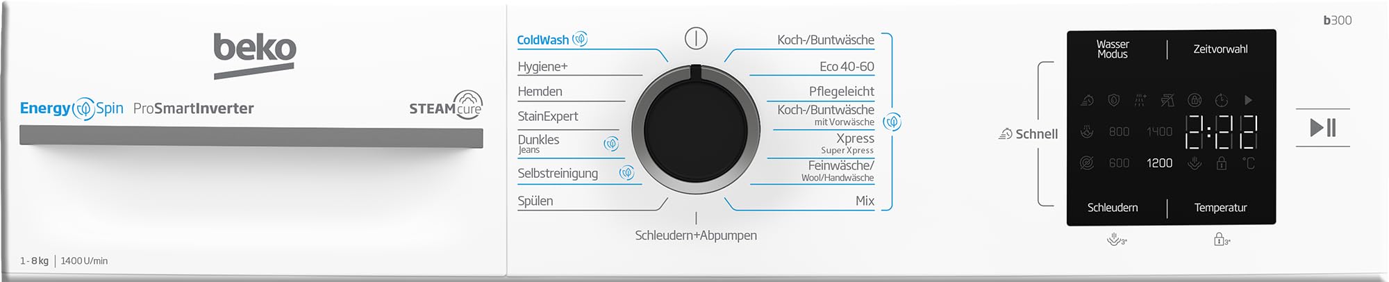 Beko BM3WFU4841W1 Waschmaschine Frontlader 8 kg 1400 U/min SteamCure Dampffunktion Weiß