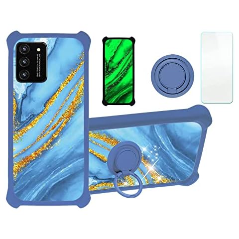 Aroepurt RCA Reno Max Case Compatible with RCA Reno Max Phone Case Cover [with Tempered Glass Screen Protector][Hard PC + Soft Silicone][Ring Support] [Gold Glitter+Luminous] JSL-LDL Cover