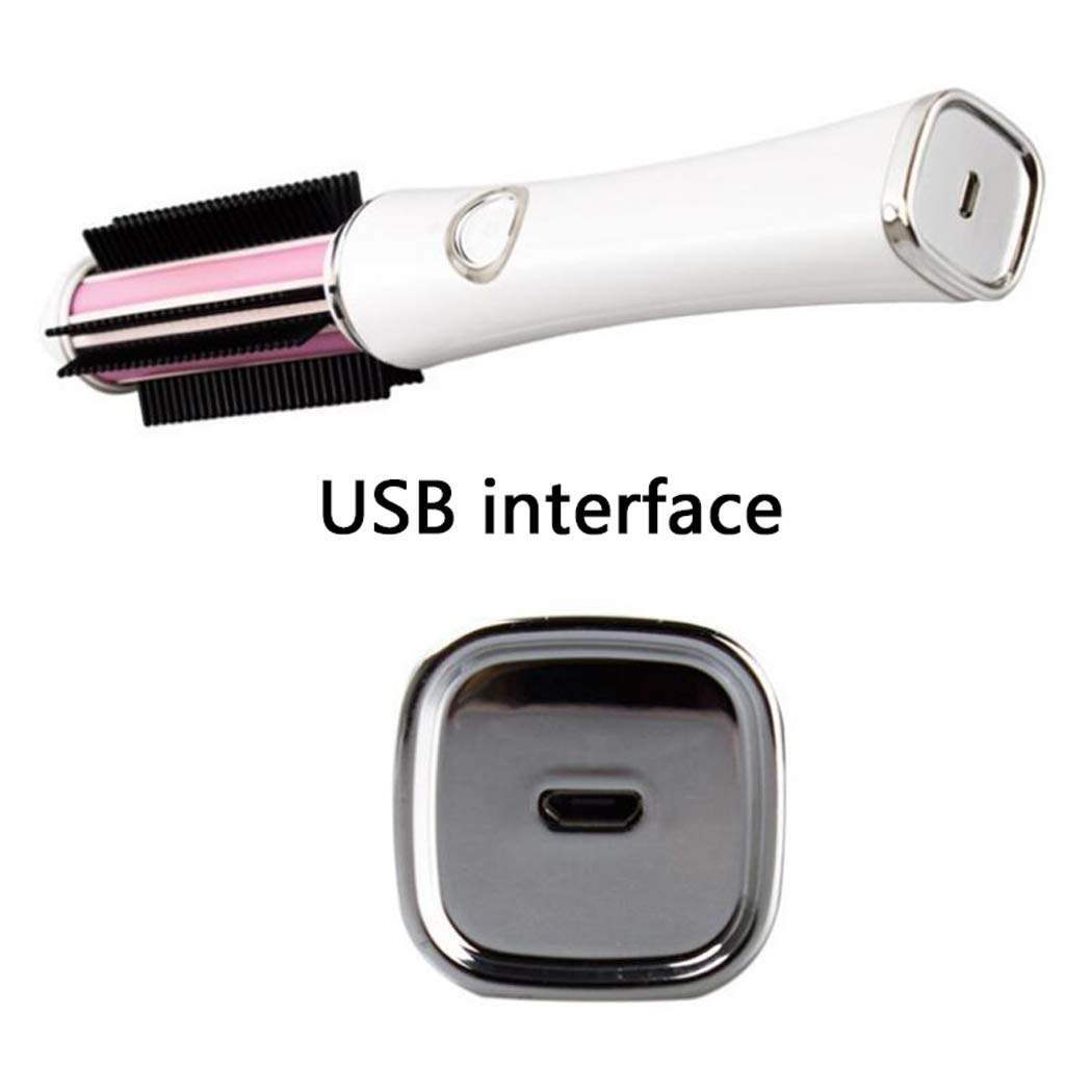 Mini cepillo de hierro para rizar viajes USB recargable Cepillos alisadores portátiles Cuidado del cabello de iones negativos Cepillo rizador de cerámica para el pelo corto y largo