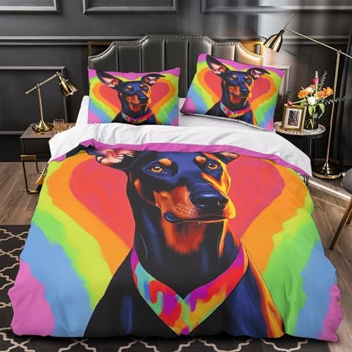 Housse de couette Doberman imprimé 3D anti-tache avec fermeture éclair cachée - 2