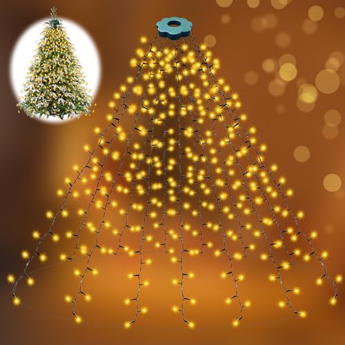 Luci Albero di Natale, 16 Fili-2M 400LED Luci Natale Esterno Timer, IP65 Luci Led Albero di Natale con Anello, 8 Modalità Luci Natalizie da Esterno, Decorazioni Natalizie per Albero, Interno, Interni