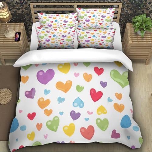 Housse de couette cœurs colorés 140x200 parure lit microfibre - 5