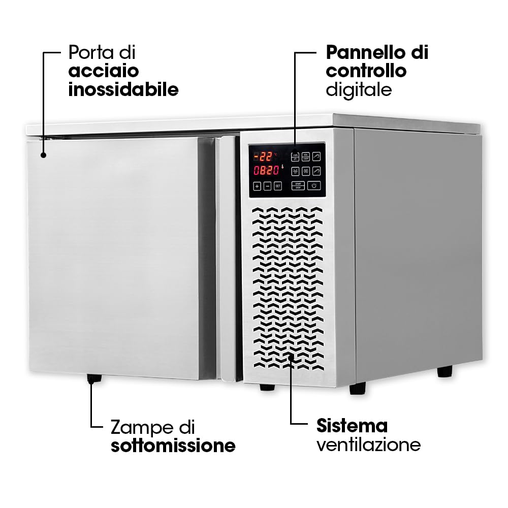 Vesta Precision Abbattitore di temperatura BF200 per raffreddare e congelare gli alimenti in tempi rapidi | Congelatore a pozzetto compatto con 2 vassoi GN1/2 (capacità di 3) | Fotocamera 33x38x23,5cm