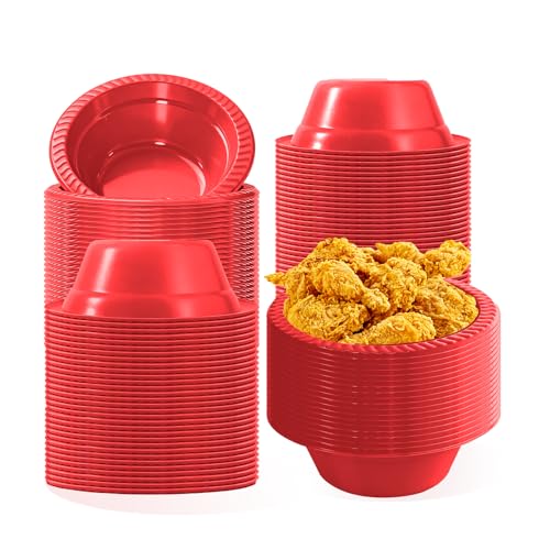 Ysryxy 100 Pcs 12oz Red Disposable Plastic Bowls Perfect for Mothers Day Party Ice Cream Salad Dessert Picnic Snacks Soup Serving Cups(Red)