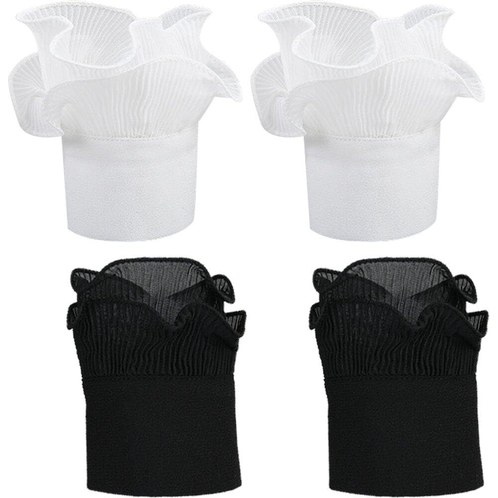 Danlai Women's Black+White 2 Pairs Ruffle Wrist Cuffs Detachable False Sleeves Princess Lolita Fake Sleeve Cuffs For Costume Accessory
