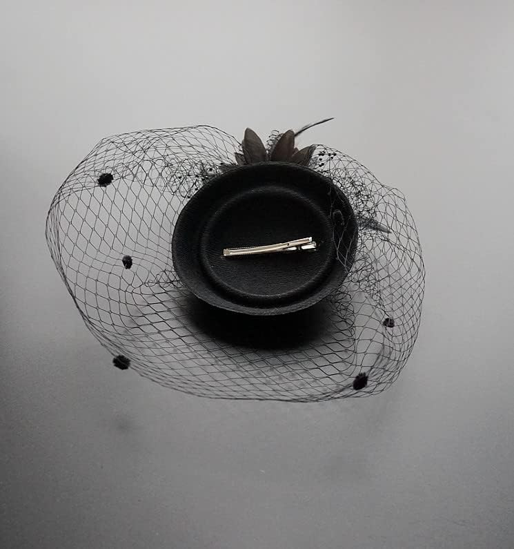 Women Fascinator-Hat with Veil - Vintage Tea-Party-Hat 20s Feather Pillbox-Hats for Cocktail Bridal Wedding - Image 3