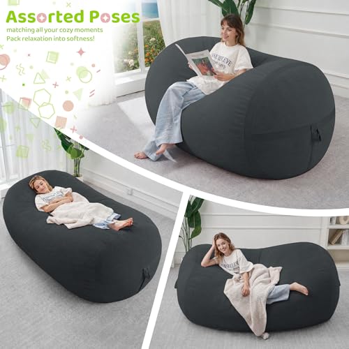 Image of 6FT Bean Bag Chair 6'Giant Bean Bag Chairs with Adults, Large Beanbag Chair | Bean bag Lounger with Machine Washable Cover Fine Corduroy Fabric, Comfy Chairs for Living Room Bedroom Dorm, Darkgrey