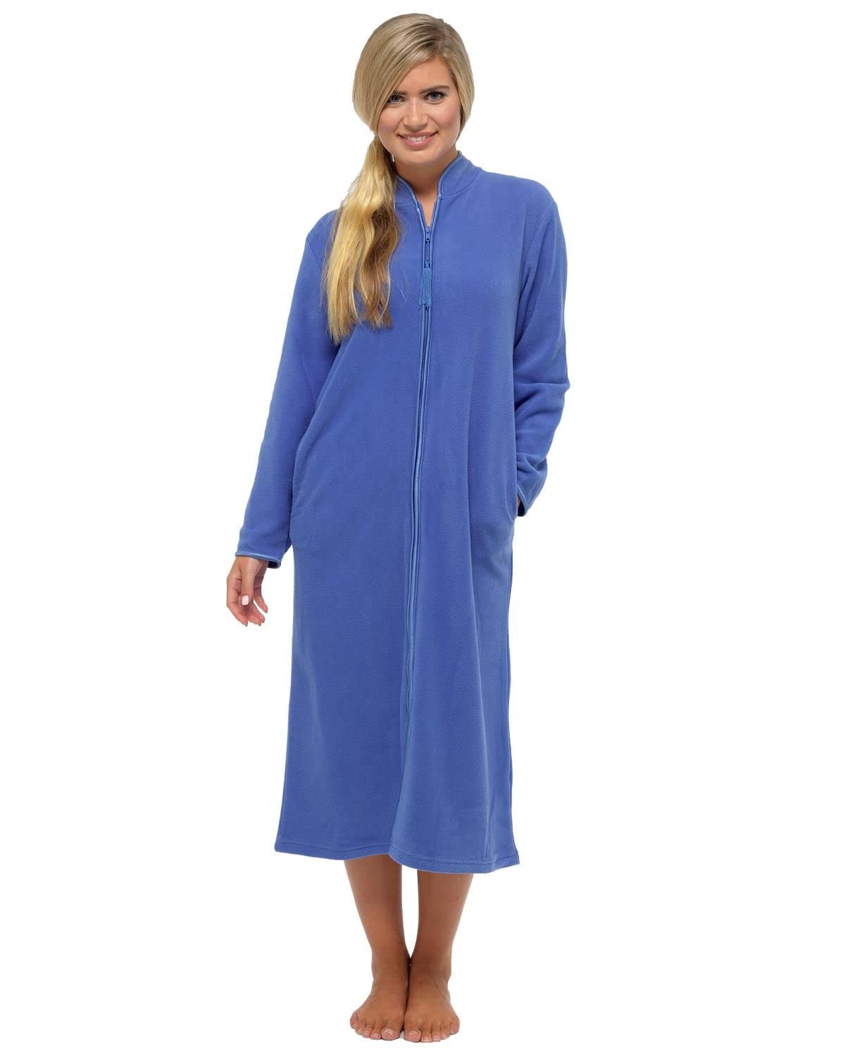 Lady Olga Women's Blue Soft Feel Dressing Gown Sizes Uk 10 To 24 Robe Wrap Zip Front Pockets, 22/24