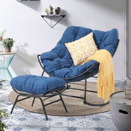 OC Orange-Casual Outdoor Rocking Chair with Ottoman, Indoor Rocker Egg  Recliner Chairs for Balcony Front Porch Garden Living Room, Patio Comfy  Reading