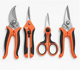 Kit 4 Tesouras de Poda Profissional em Aço Inox - Cabo Ergonômico Laranja - Para Jardinagem, Pomar e Horta - Corte Preciso em Galhos, Folhas e Flores