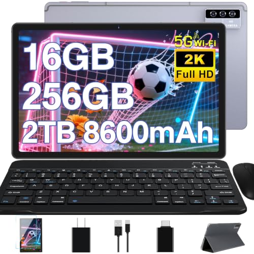 Image of 2026 Tablet 11 Inch Android, Gemini AI Screen 2K, 16GB RAM +256G + 2TB TF, 10000mAh, 2.0 GHz Octa-Core,Widevine L1,8 MP + 20 MP+2 MP,2000 * 1200 Pixels, Metal Cover with Mouse Keyboard - Gray