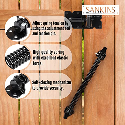 Image of 14 inch Gate Spring Self Closing Heavy Duty Outdoor Door Spring Automatic Metal Gate Closure Hardware with Adjustable Tool for Wooden and Vinyl Fence, Black