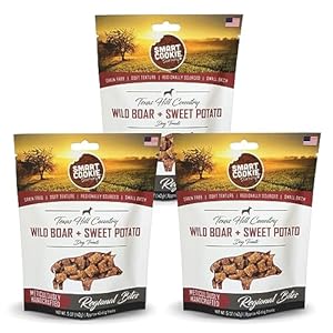 Smart Cookie All Natural Dog Treats - Wild Boar & Sweet Potato - Training Treats for Dogs with Allergies, Sensitive Stomachs - Soft Dog Treats, Chewy, Grain Free, Made in USA - 5oz Bag, Pack of 3 Smart Cookie All Natural Dog Treats Wild Boar Sweet Potato Training Treats for Dogs with Allergies Sensitive Stomachs Soft Dog Treats Chewy Grain Free Made in USA 5oz Bag Pack of 3