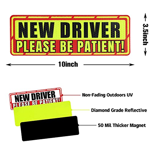 Image of SINGARO New Driver Magnet for Car, 3Pcs Magnetis Automobile Bumper Stickers, Car Exterior Accessories, New Driver Vehicle Safety Signs(Red Border)
