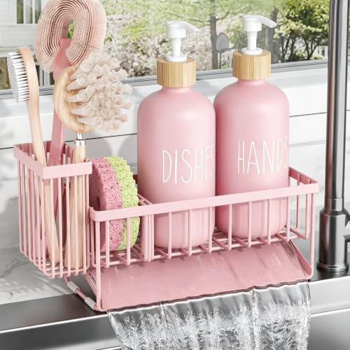 Image of soap Dispenser (Pink Sponge Holder + Pink Bottle)